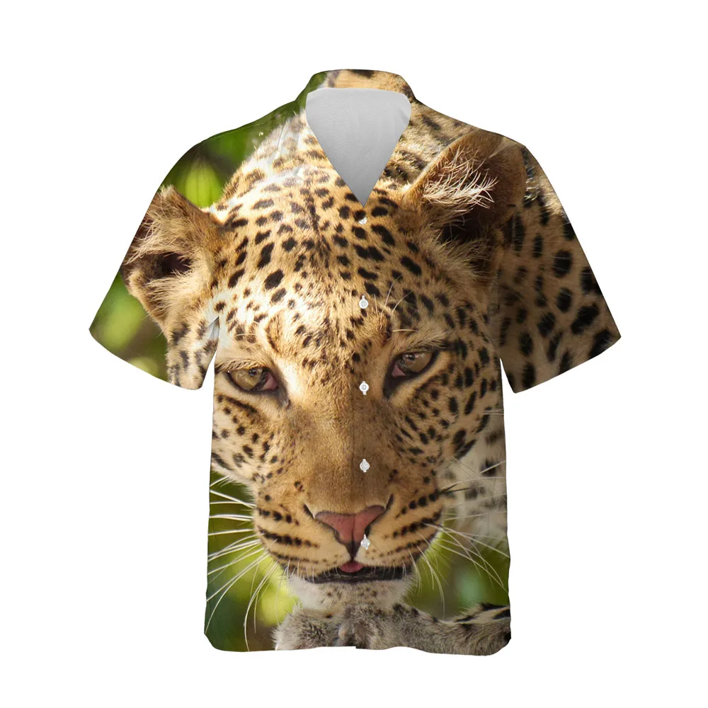 Jumeast New 3D Summer Men Shirt Casual Cheetah Animal Picture Mens Hawaiian Shirt Short Sleeve Streetwear Breathable Blouses