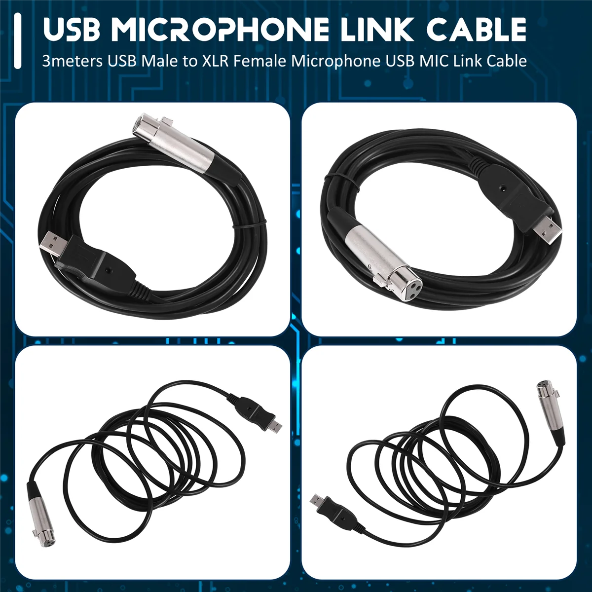 Фото FTXQ 3M USB-папа-мама XLR Микрофон USB-кабель для микрофона Новый №2