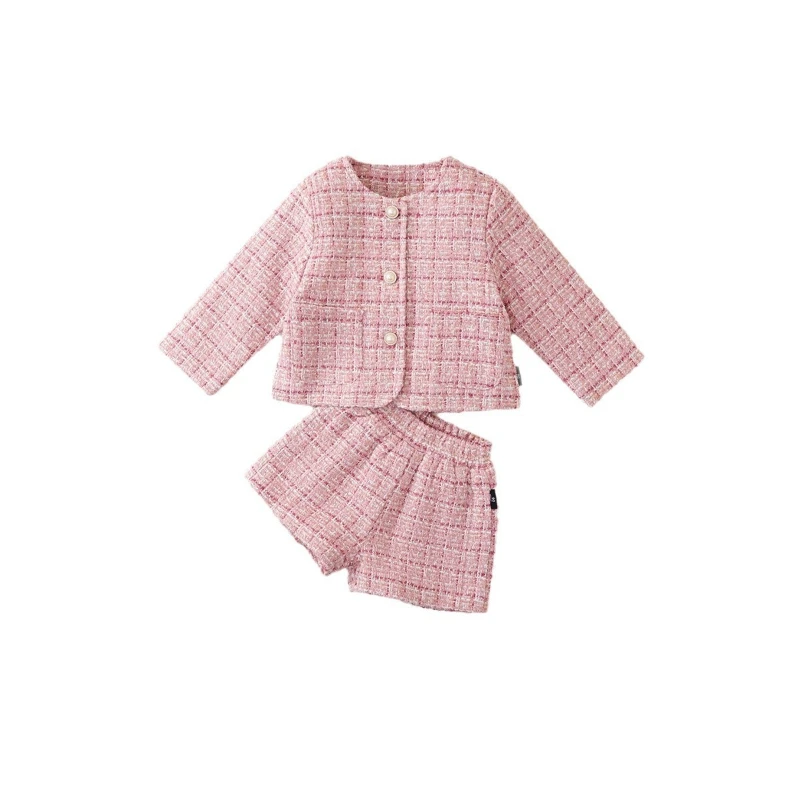 Розовый хлопковый утепленный комплект с маленьким ароматом для девочек 2024