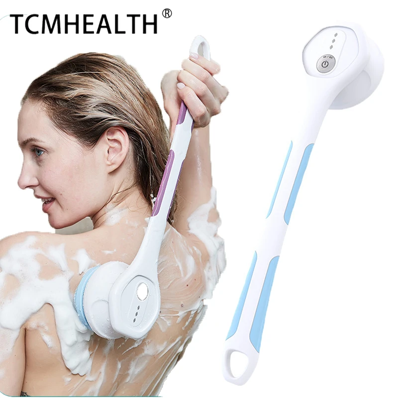 TCMHEALTH 5 In 1 Electric Bath Shower Brush Long Handle Back Massage Scrubber Shower Brush Cleaning Remove Exfoliating Bathroom