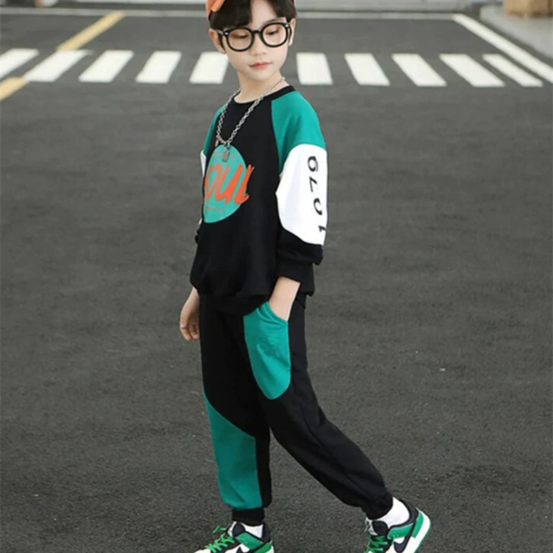 Boys Suit Sweatshirts +Pants Cotton 2Pcs/Sets 2022 Cool Spring Autumn Thicken Sports Sets Kid Formal Sport Teenagers Children Cl
