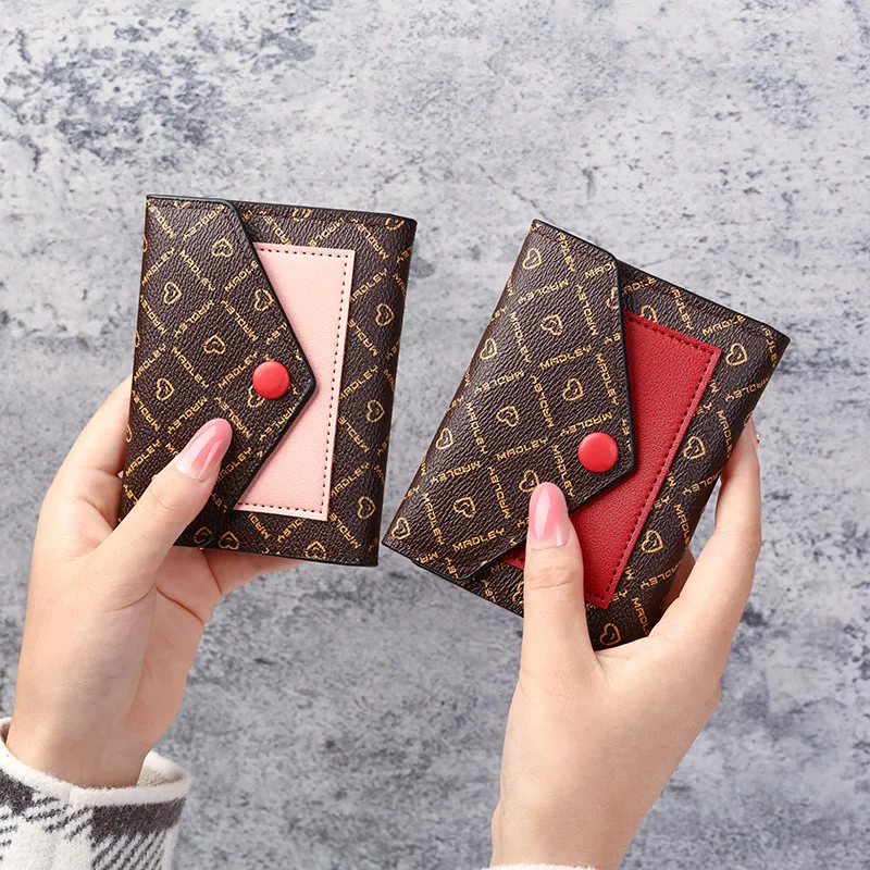

Leather Short Zipper Coin Purse Credit Card Holder Small Wallet Women Luxury Brand Design Splicing Short Wallet Coin Purse Women