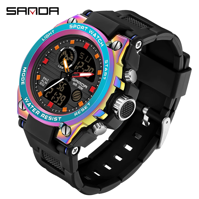 

Часы наручные SANDA Мужские кварцевые, водонепроницаемые брендовые роскошные Цифровые Спортивные, с будильником