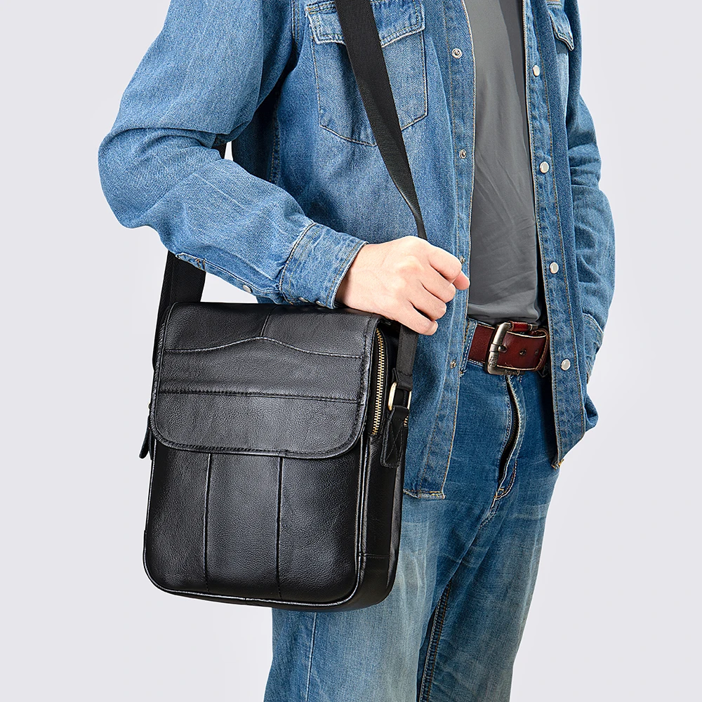 New Men's Genuine Leather Bag for Men Vintage Shoulder Bags Male Messenger Bag Man Leather Ipad Flap Mens Bags Small Casual 1121