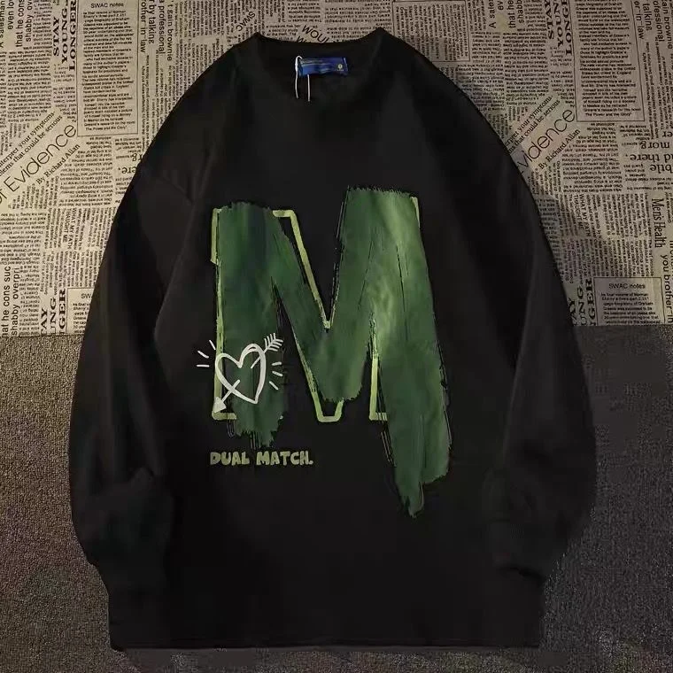 

Новинка 2023, весенне-осенний Американский свитер, модная футболка с длинными рукавами в стиле ретро, мужская и женская Свободная футболка в стиле ins, ленивый ветер, бойфренд Топ