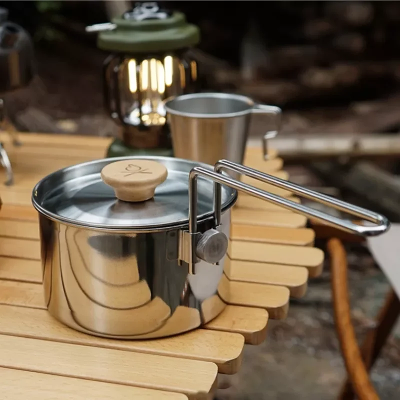 

Outdoor Camping Pot Stainless Steel Kettle Portable Teapot Trekking Cooking Tool Travel Hiking Camping Cookware Picnic Tableware