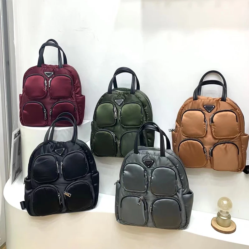 

Fashion Nylon Women Travel Backpacks Brand Designer Multi-Pocket Lady Handbags Large Soft Schoolbag Luxury Down Cotton Back Pack