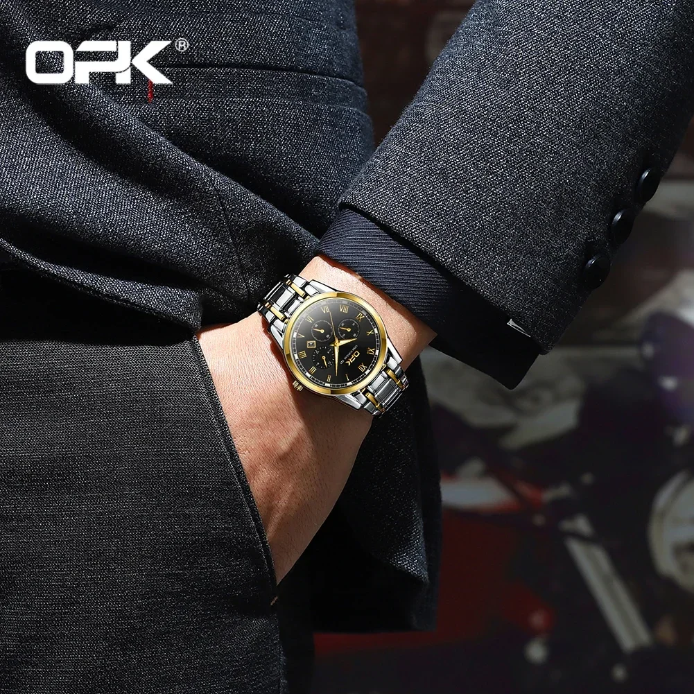 OPK 8119 Men's Watches Simple Casual Original Quartz For Man Waterproof Stainleess Steel Luminous Relogios Masculino