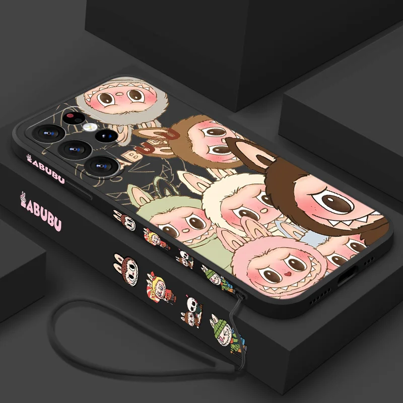 Cute elf L-LABUBU Phone Case For Samsung Note 8 9 10 20 M10 12 13 14 21 30 31S 33 51 52 62 A02S A25 Liquid Left Rope Funda