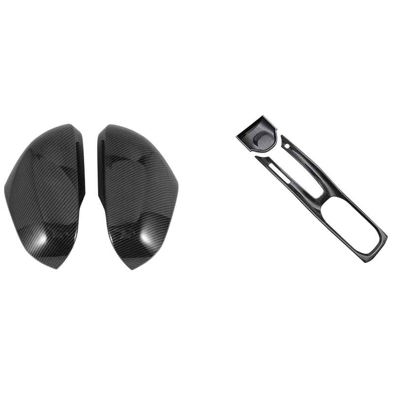 

Rear View Mirror Cover Exterior With Carbon Fiber Central Control Gear Shift Panel Cover Trim Interior Accessories