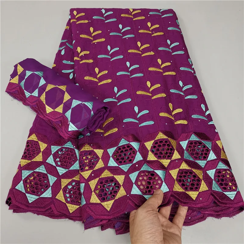 

7 Yard Swiss Fabric Latest Heavy Beaded Embroidery African 100% Cotton Voile Lace Popular Dubai Style For wedding Party 9L090203