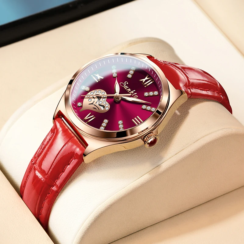 SUNKTA Diamond Heart Dial Watch Fashion Temperament Waterproof Watches Female High-level Female Luxury Watches Women Reloj Mujer