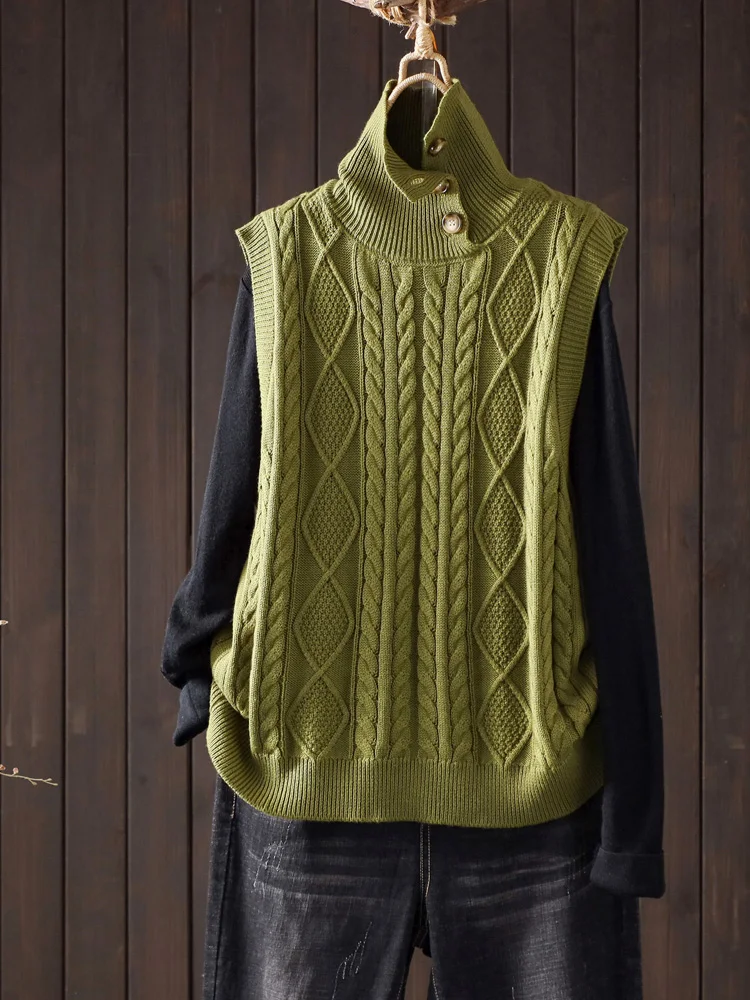 Ретро художественный дизайн свитер с высоким воротником жилет женский осень и