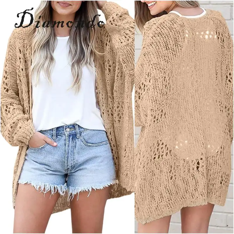 

Women Sweater Hollow Out Cardigan V Neck Ladies Plus Sized Cardigan Oversized Solid Color Simple Style Loose Fit Daily Outfit