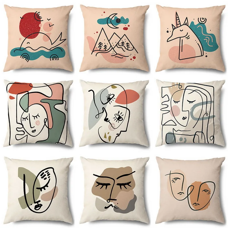 

Простая фигура линии лица льняная наволочка минималистский диван офисная наволочка товары для дома