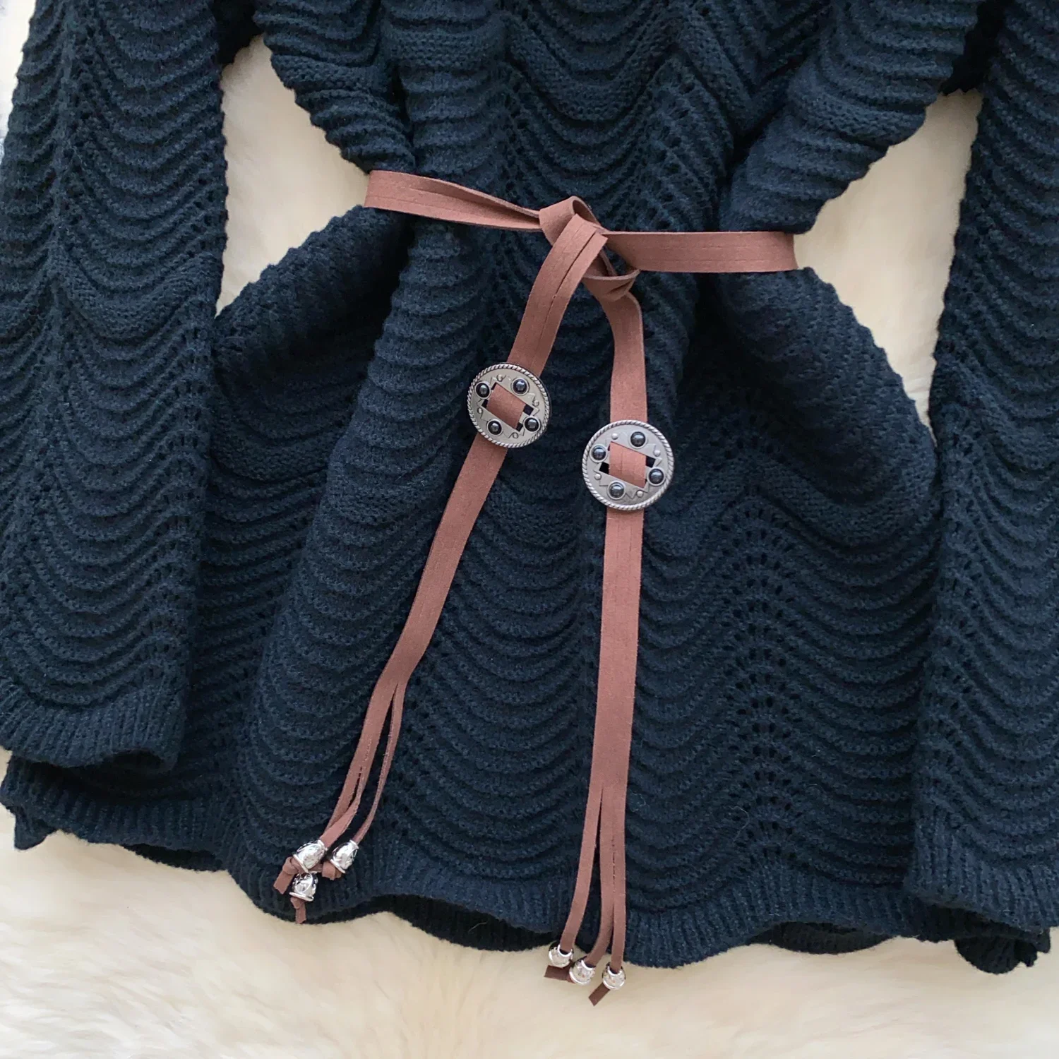 Korean Hollow Sweater Women Autumn Winter Wave Pattern Knitted Female Loose Long Sleeve Pullover Tops