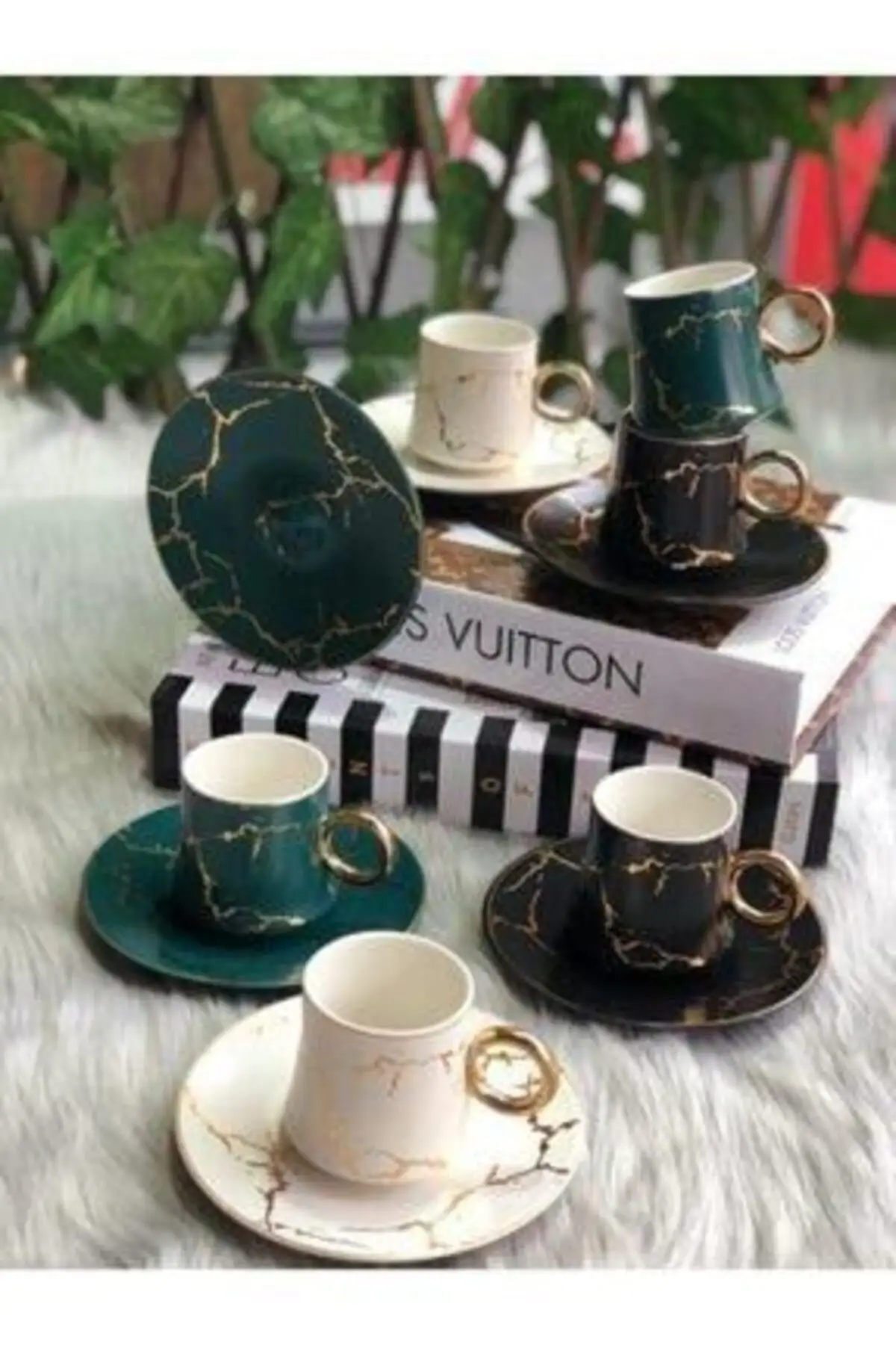 

Amazing Turkish Greek Arabic Coffee & Espresso Cup Set Porcelain Luxury Marble Pattern Colorful Coffee Cup Set