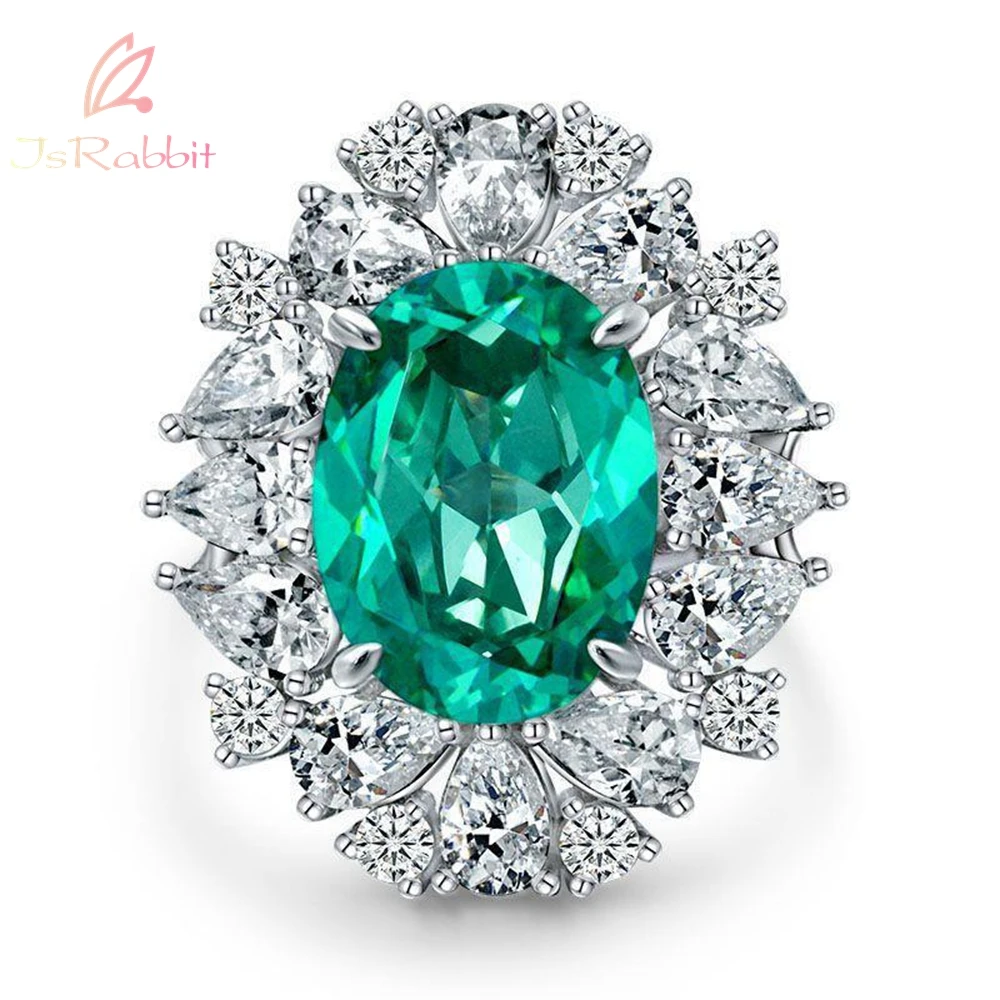 IsRabbit 18K Gold Plated 17CT Paraiba Tourmaline Faceted Gemstone Anniversary Ring 925 Sterling Silver Fine Jewelry DropShipping