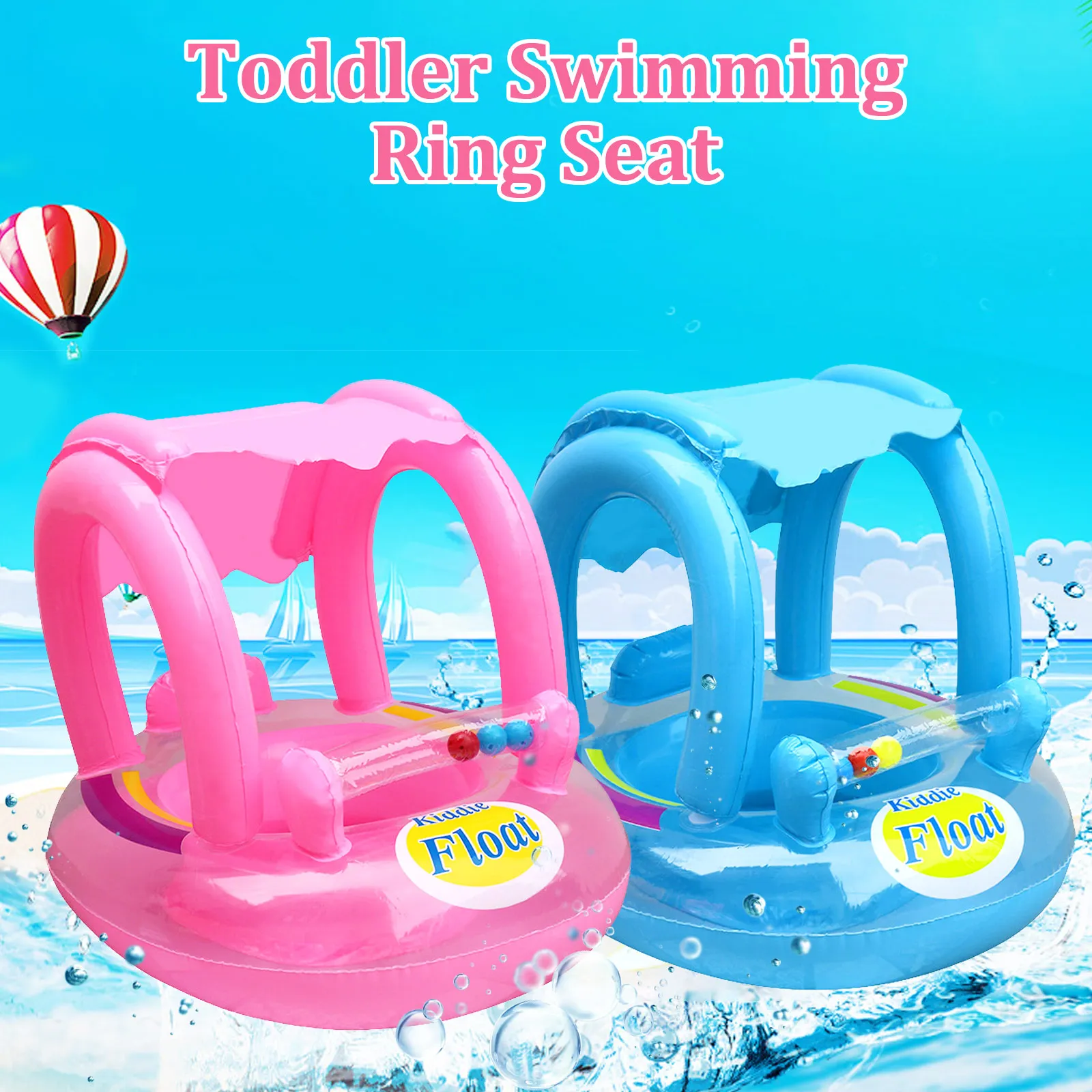 

Kiddie Float, Baby Inflatable Swim Ring Float Seat with Awning for Swimming Pool Mat Bathtub Infant Tank Summer Water Play Game