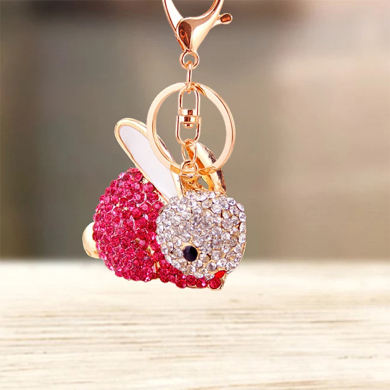 

Брелок Стразы с милым кристаллом в виде кролика, брелок в виде животного, кольцо для ключей, брелок для ключей