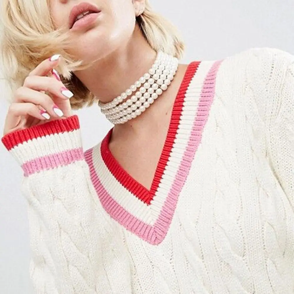 

Fashion Charm Collar Jewelry Beads Pendant Multi-layer Pearl Choker