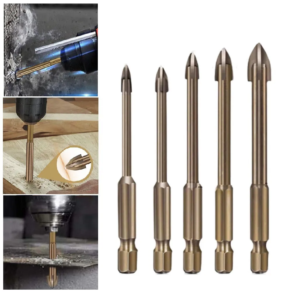 

5pcs Efficient Universal Drilling Tool Power Tools Multi-functional Cross Alloy Drill Bits 3*70mm/4*70mm/5*76mm/6*77mm/8*80m