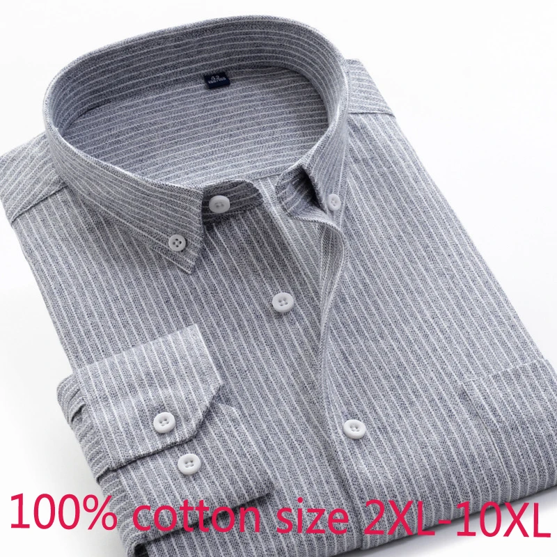 

New Arrival Super Large 100%cotton Stripe Long Sleeve Loose Casual Oxford Striped Fashion High Quality Plus Size XXL-8XL9XL10XL
