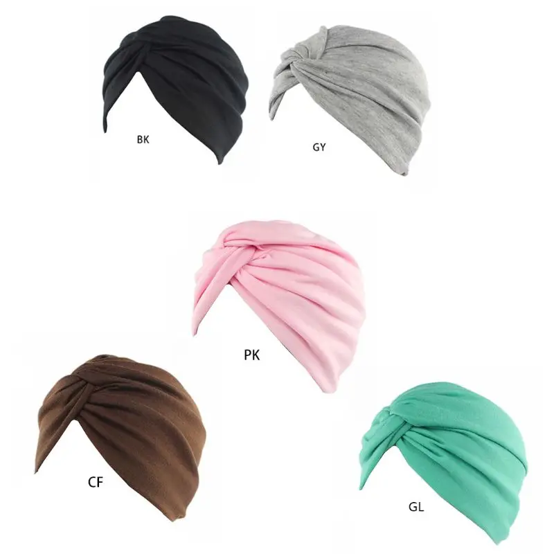 

Women Turban Vintage Beanie Headscarf Elastic Headwrap Twist Pleated Pre-Tied Chemo Hair Loss Headwear Hijab Hat