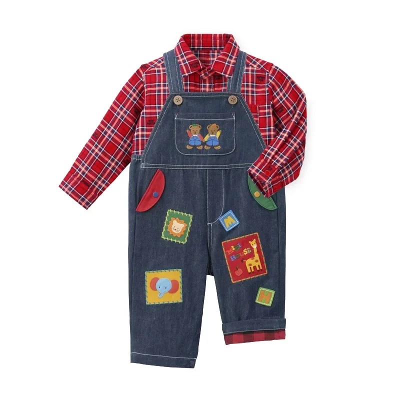 Брюки для мальчиков Новинка весна-осень комбинезон с мультяшным милым медведем