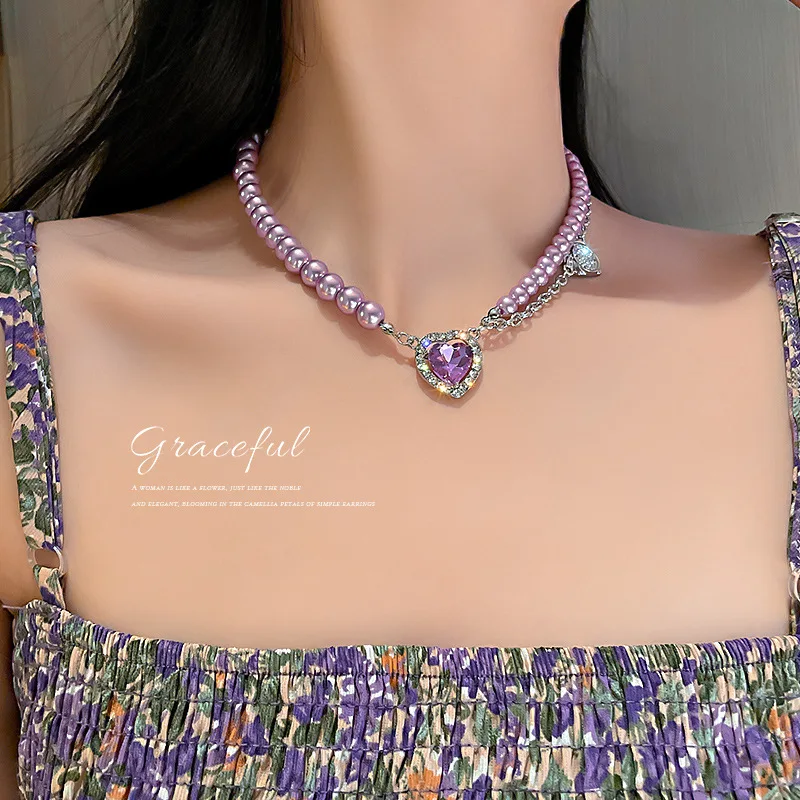 

Purple Artificial Pearl Amethyst Pendant Jewelry Women Romantic Wedding Purple Gem Pearl Jewelry Gift Elegant Beauty Accessories