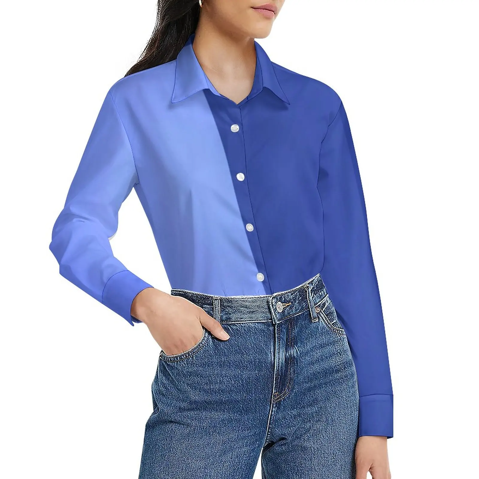 

Двухцветная блузка Ocean свободного покроя, уличная одежда с синей текстурой, блузки большого размера, Женская крутая рубашка с длинным рукавом, Осенний топ с принтом