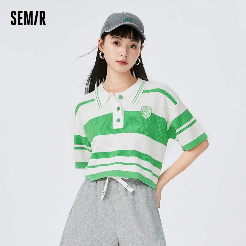 

Semir Women sweater Short Polo Neck Summer 2023 New Loose Striped Top Academy Style