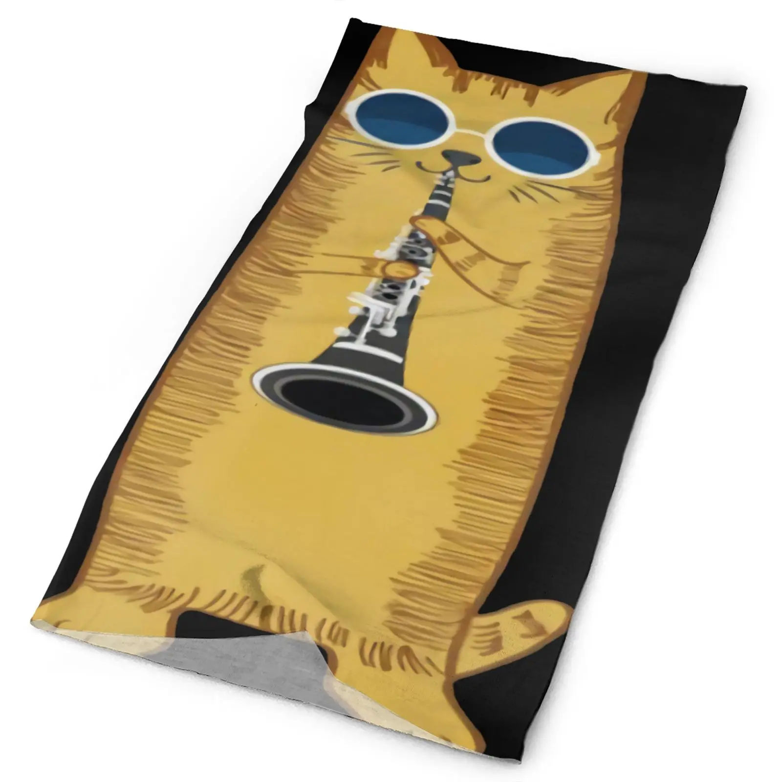

Cat Playing The Clarinet Hippy Kitty Men's Bandana Bandana Man Scarves And Shawls Tactical Mask Military Skis Scarf Camouflage