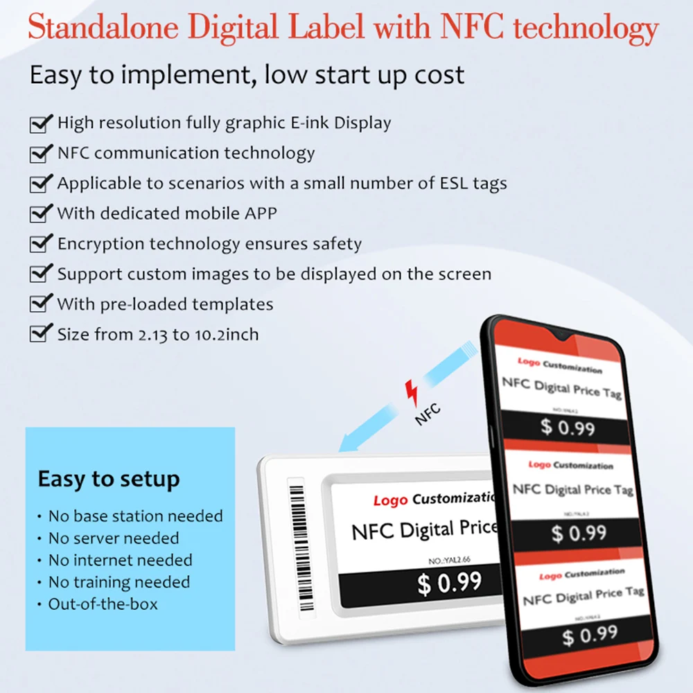 YalaTech ESL Digital E ink Epaper NFC Price Tag ESL2.66/4.2 inch Electronic Shelf Label For Intelligent Store