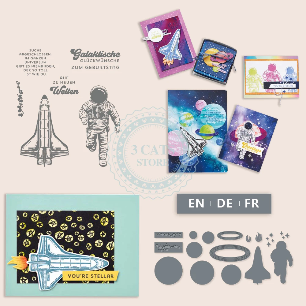 

MP756 Astronaut Rocket Clear Stamps And Metal Cutting Dies For Diy Handmade Card Scrapbooking Press Decoration Craft Cut Dies