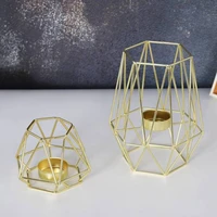 set of 2 gold geometric metal tealight candle holders for living room bathroom decorations centerpieces for wedding dining room
