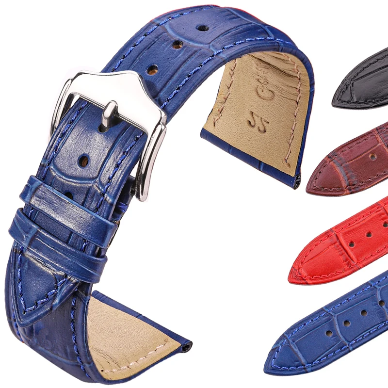 

Cow Leather Watch Strap Bracelet Women Men Black Brown Red Blue Crocodile Pattern Watchband 18mm 19mm 20mm 21mm 22mm 24mm