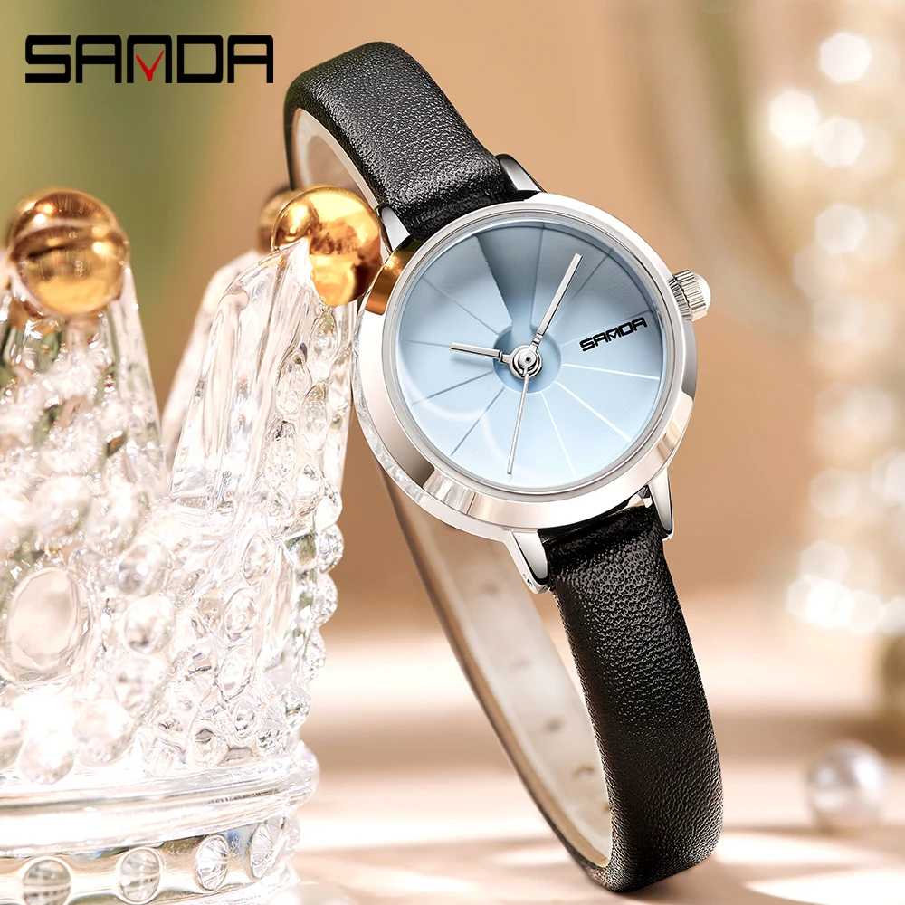 SANDA 2023 New Women Quartz Watch Womens Watches Casual Fashion black Leather Strap Waterproof Wear Resistant Watch Gift 1113