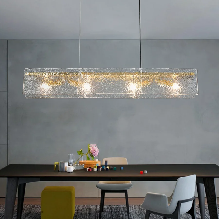 

Современная креативная люстра в виде волны воды, люстра для столовой, прямоугольная люстра из волнистого стекла, обеденный стол, длинная ба...