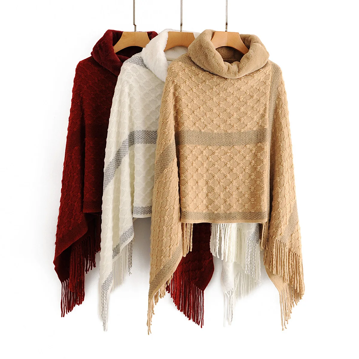 

New Thick Cloak Sweater Women Knitted Ribbed Pullover Winter Autumn Tassel Shawl Turtleneck Slim Jumper Soft Warm Pull Femme