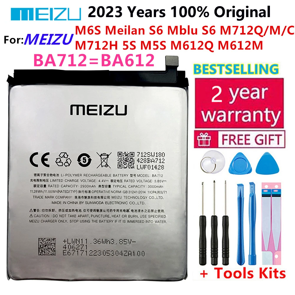 

100% Original 3000mAh Battery For Meizu M5S 5S BA612 M612 Series / BA712 M6S 6S Meilan S6 M712 Series Phone Batteries Bateria