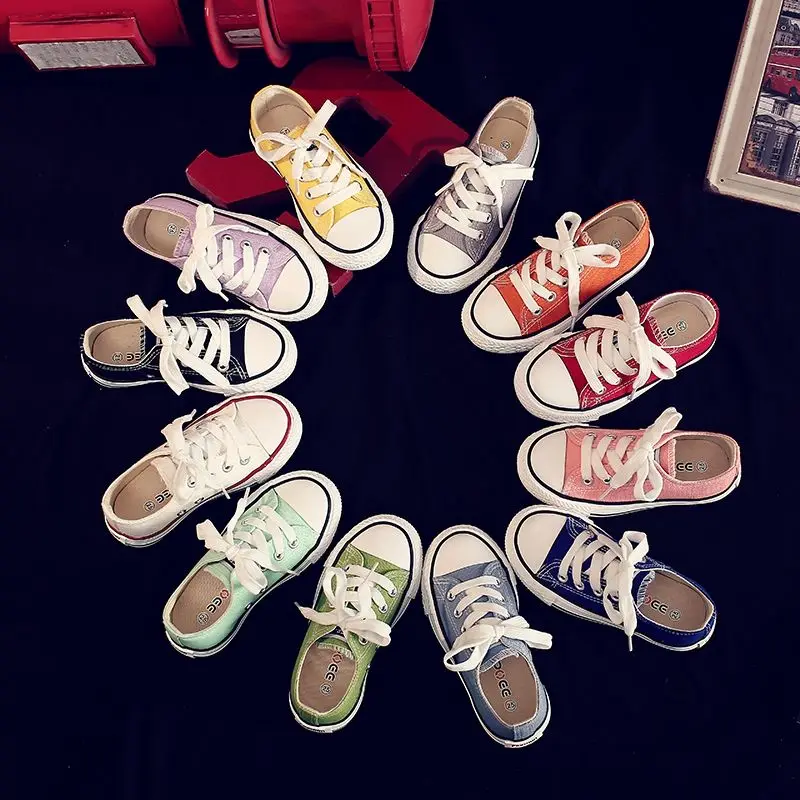 

Classic Boys Canvas Shoes Children Girls Sneakers Lace-Up Kids Flats Shoes Casual Solid Color Preppy Style Student Sports Shoes