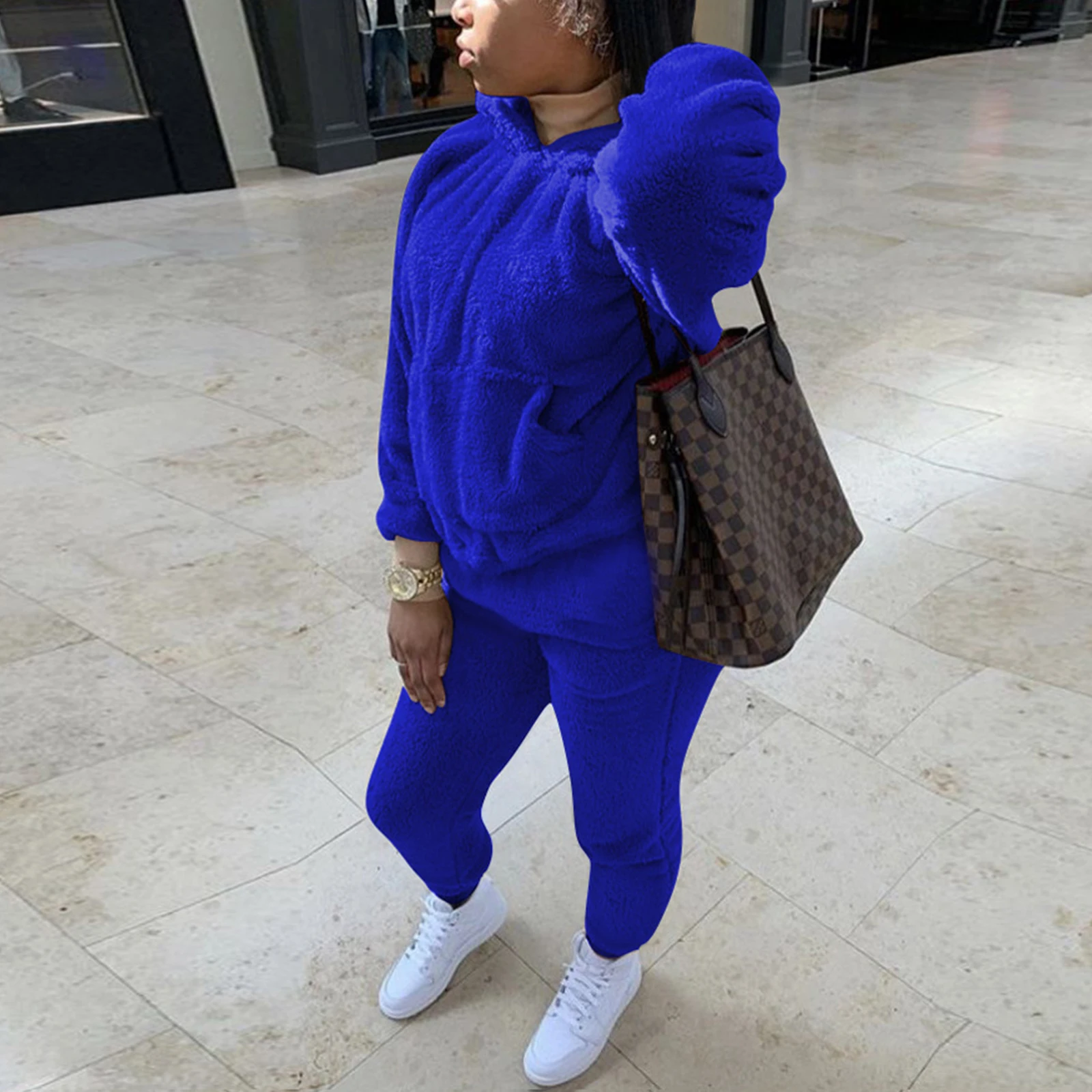 

2022 Fashion Warm Tracksuits Casual Plush Warm Fluffy Suits Women'S Long Sleeve Hooded Sweatshirt Hoodie Long Sporty 2 Piece Set