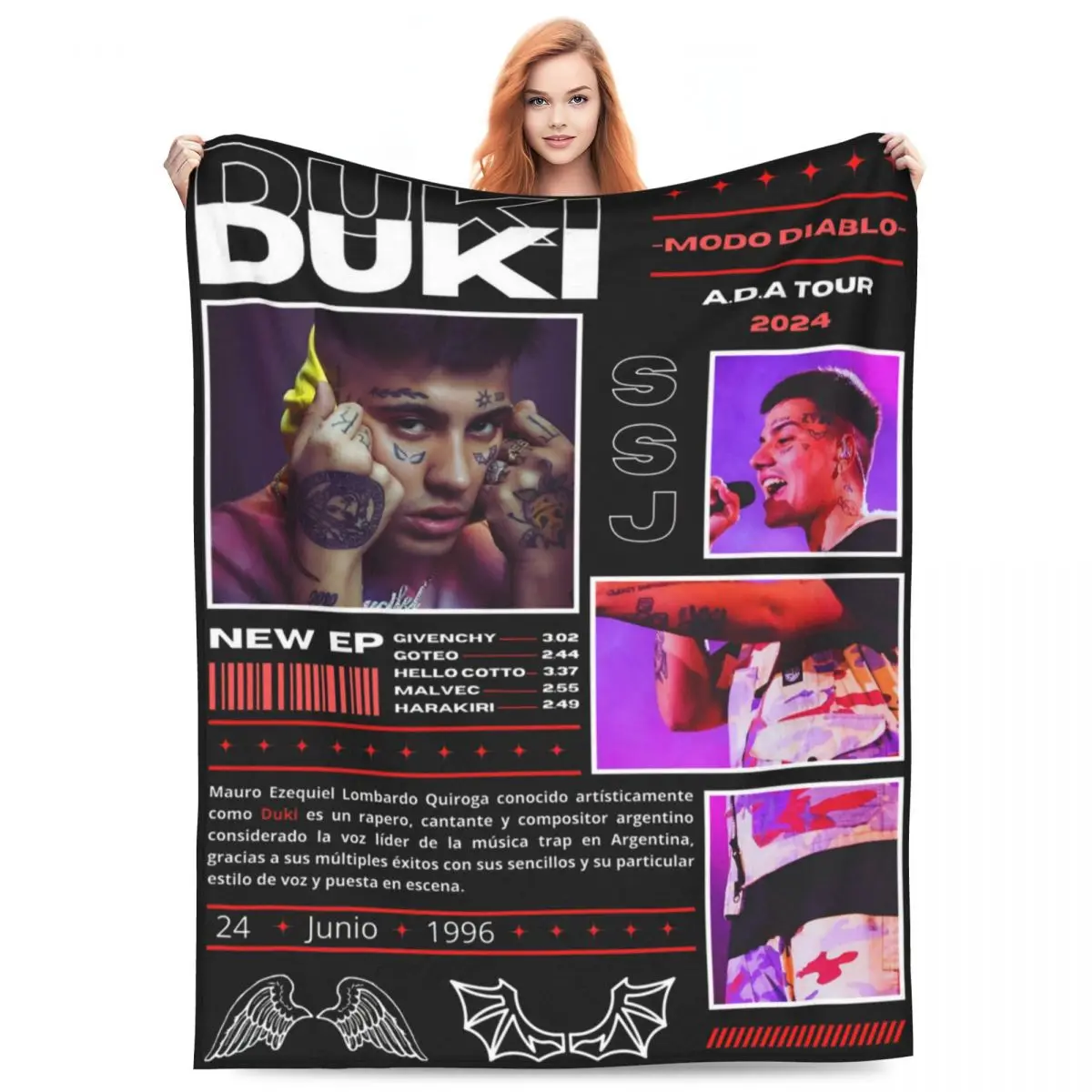 Плед Duki Singer Rapper флисовое текстильное украшение альбом Tour 2024 уютные супер мягкие