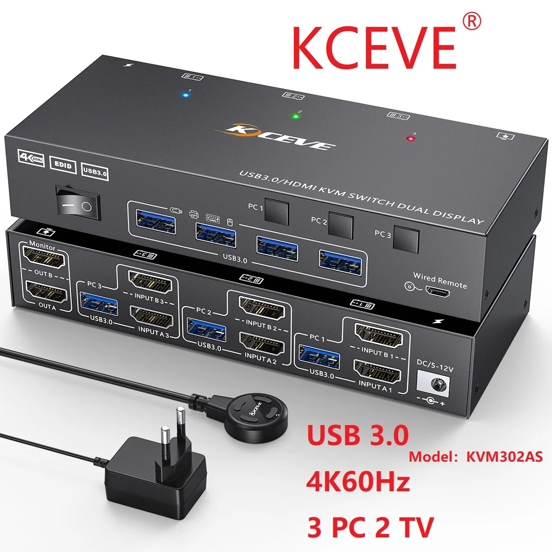 KVM-переключатель HDMI 2 монитора компьютера Моделирование EDID 4K при 60 Гц 2-портовые