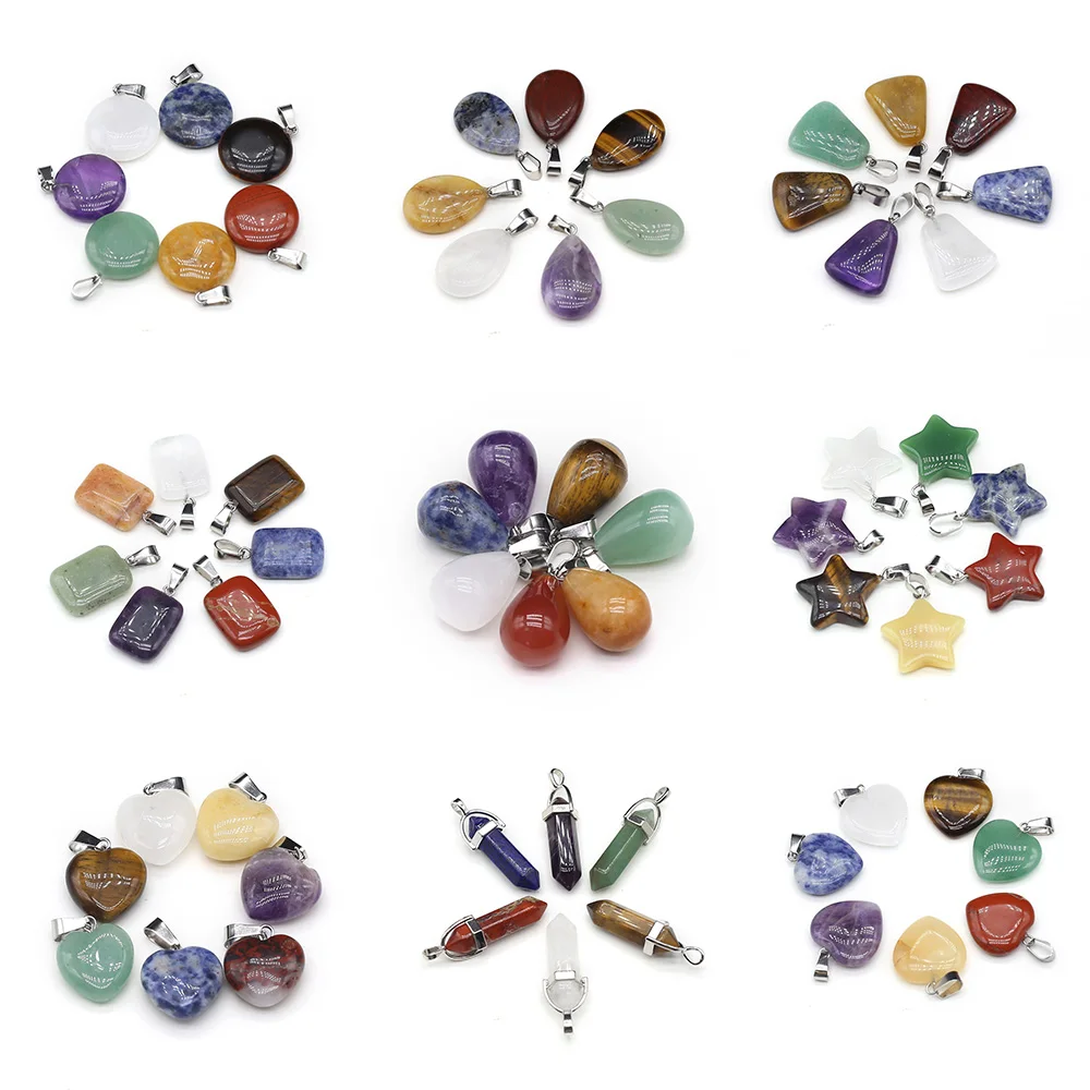 

7pcs/lot Natural Stone Pendant Charms Mix Color Agates Stone Pendant for Making DIY Jewerly Necklace Bracelet Accessories