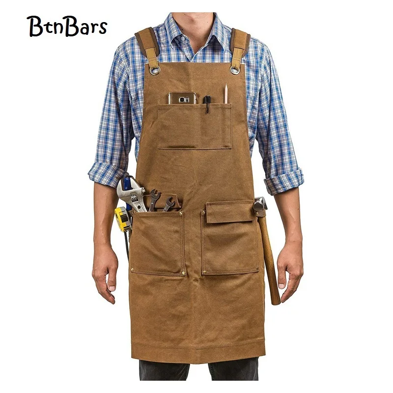 

Canvas working Apron for Men Women Adult Adjustable Cross Back Straps with Tool Pockets Home Work Workshop One Size Fits Most