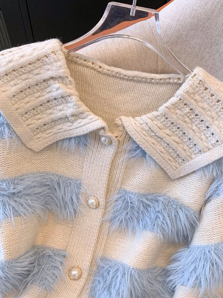 Высококачественный лоскутный мохеровый свитер верхняя одежда женский