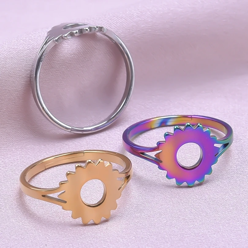 

10PCS Titanium Steel Rings for Women Sun Trendy Simple Adjustable Unisex Open Finger Knuckle Ring Jewelry Supplie Bulk Wholesale