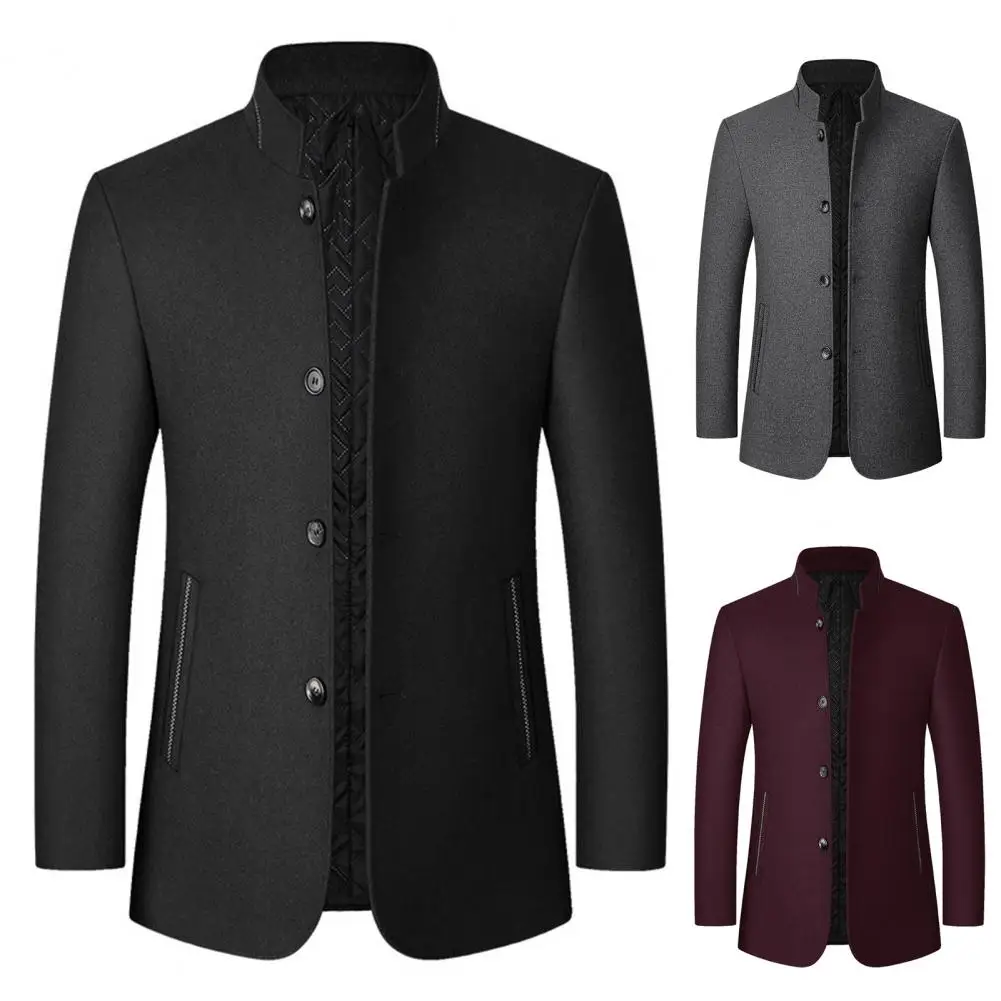 

Popular Men Woolen Jacket Temperament Men Woolen Coat Single Breasted Anti Pilling Trench Coat Windbreaker Dressing